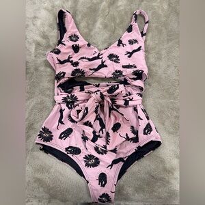 Pink Floral Women's Brazilian One Piece Swimsuit